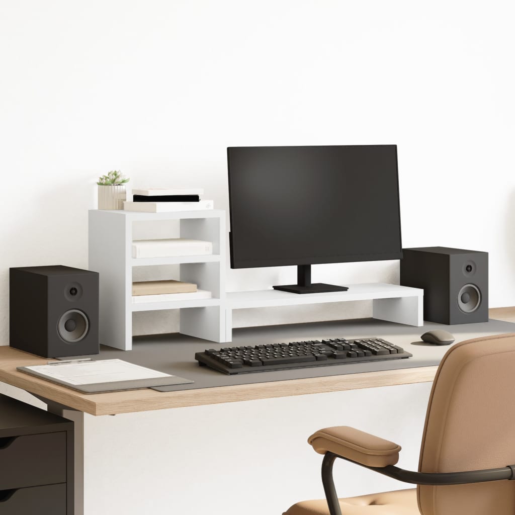 Vidaxxl Monitorständer mit Schreibtisch-Organizer, lackiertes Holz, weiß