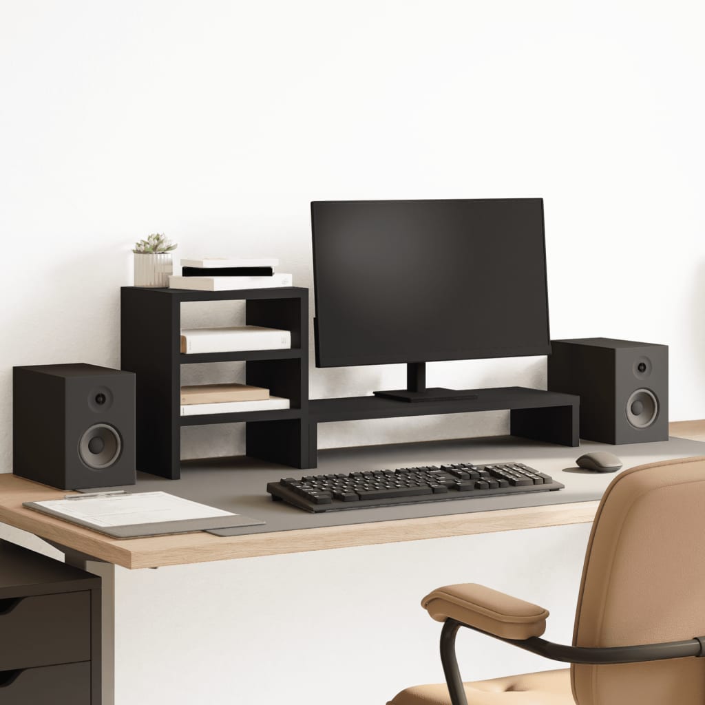 Vidaxxl-Monitorständer mit Schreibtisch-Organizer, lackiertes Holz, schwarz