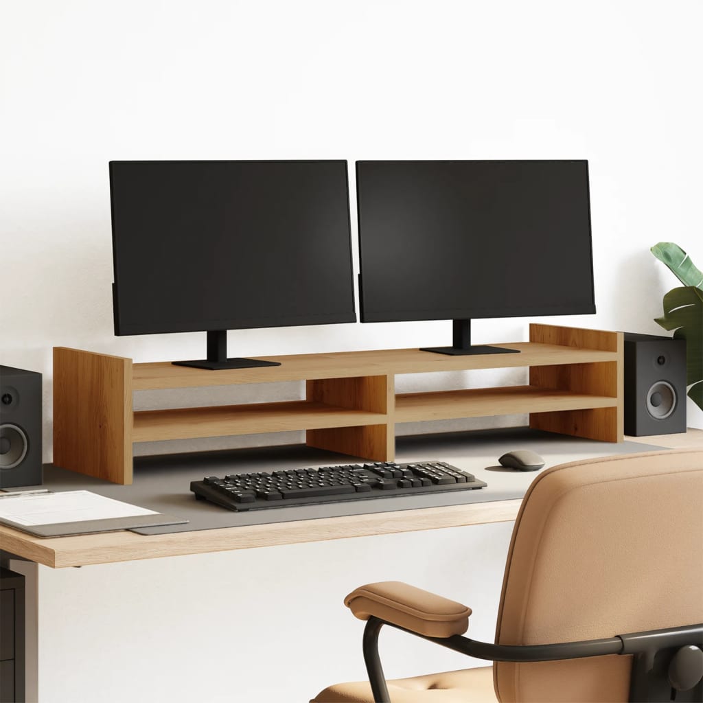 VidaXL Monitorständer 100 x 27 x 20 cm, handgefertigtes Holz, handgefertigte Eiche