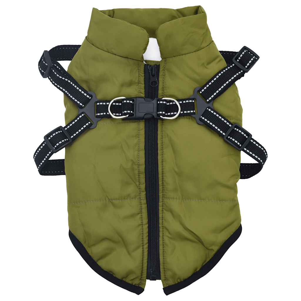 VidaXL Hundemantel mit Geschirr, wasserdicht, reflektierend, Armeegrün, L36