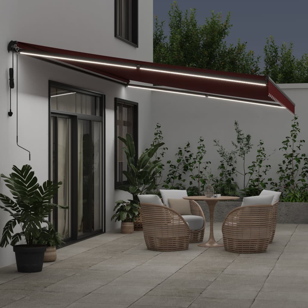 VidaXL Markise automatisch ausziehbar mit LEDs 500x300 cm Burgunderrot
