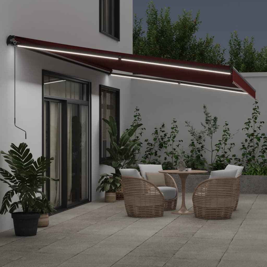 VidaXL Markise manuell ausziehbar mit LEDs 600x300 cm burgunderrot