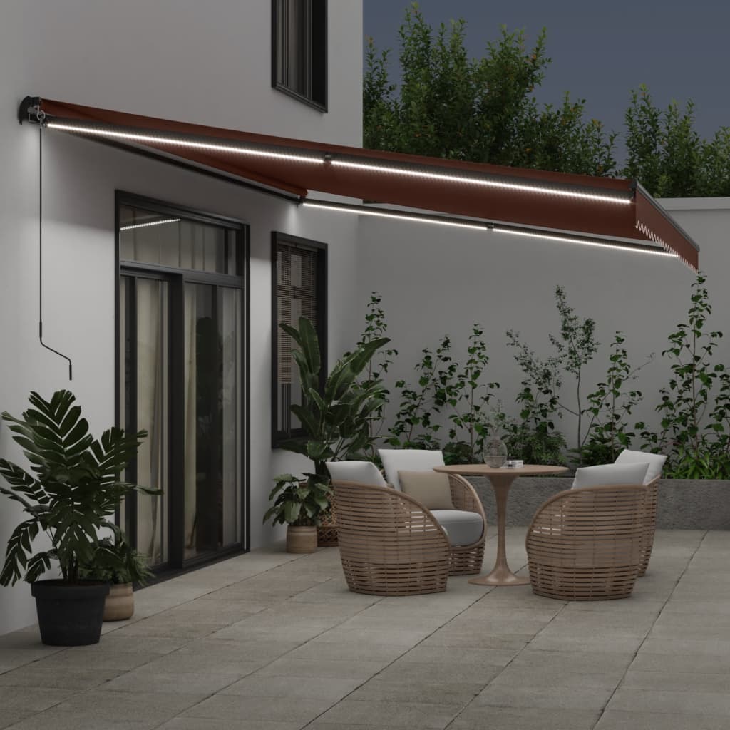 VidaXL Markise manuell ausziehbar mit LEDs 500x300 cm braun