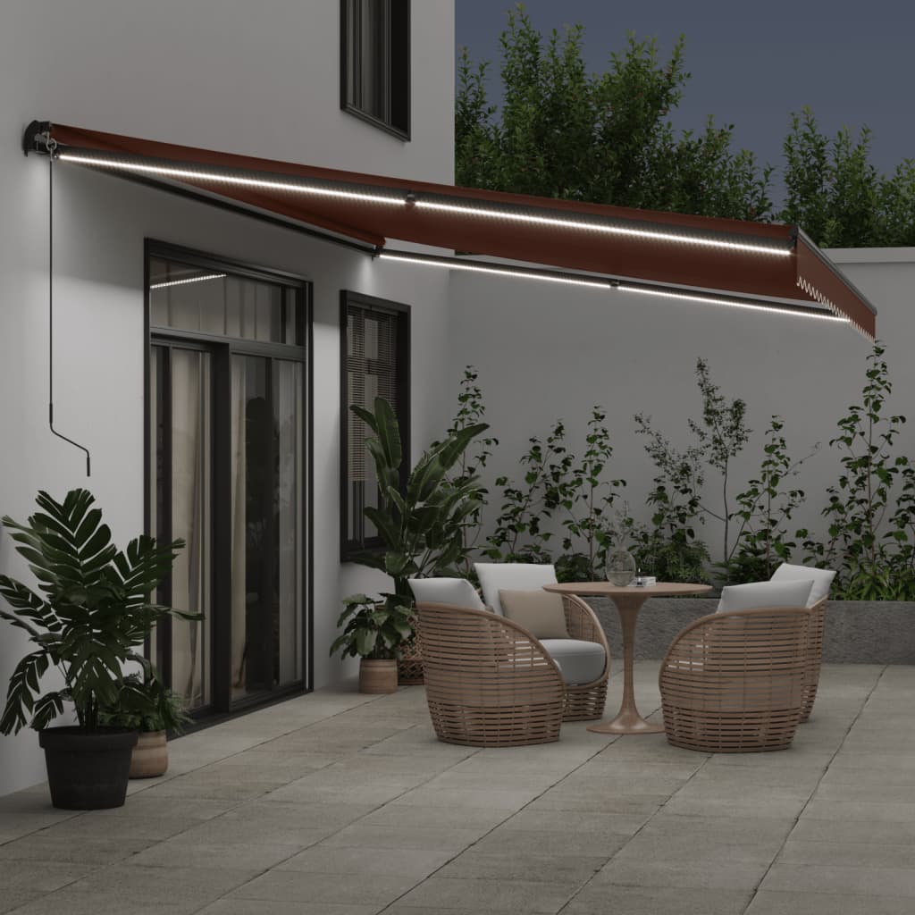 VidaXL Markise manuell ausziehbar mit LEDs 600x300 cm braun