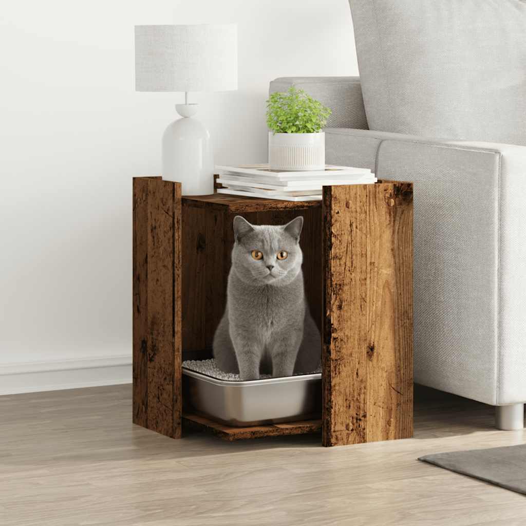Vidaxxl Katzentoilette 42x42x51 cm fertiges Holz, altholzfarben