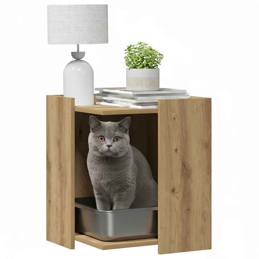 Vidaxxl Katzentoilette 42x42x51 cm aus handgefertigtem Holz, handwerklich eichenfarben