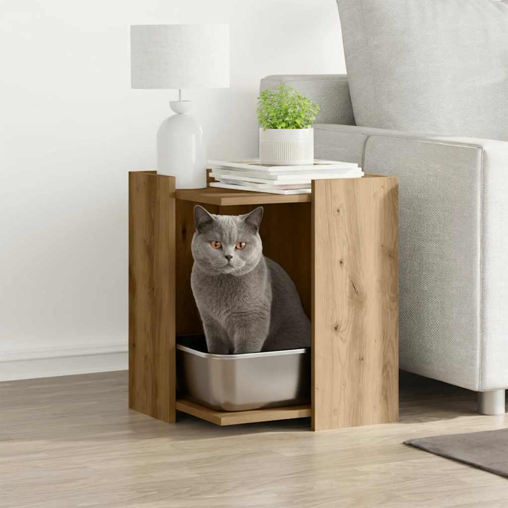 Vidaxxl Katzentoilette 42x42x51 cm aus handgefertigtem Holz, handwerklich eichenfarben