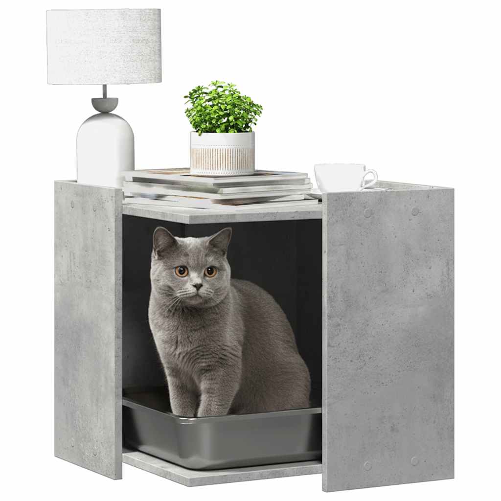 Vidaxxl Katzentoilette 53x53x51 cm Holzwerkstoff betongrau