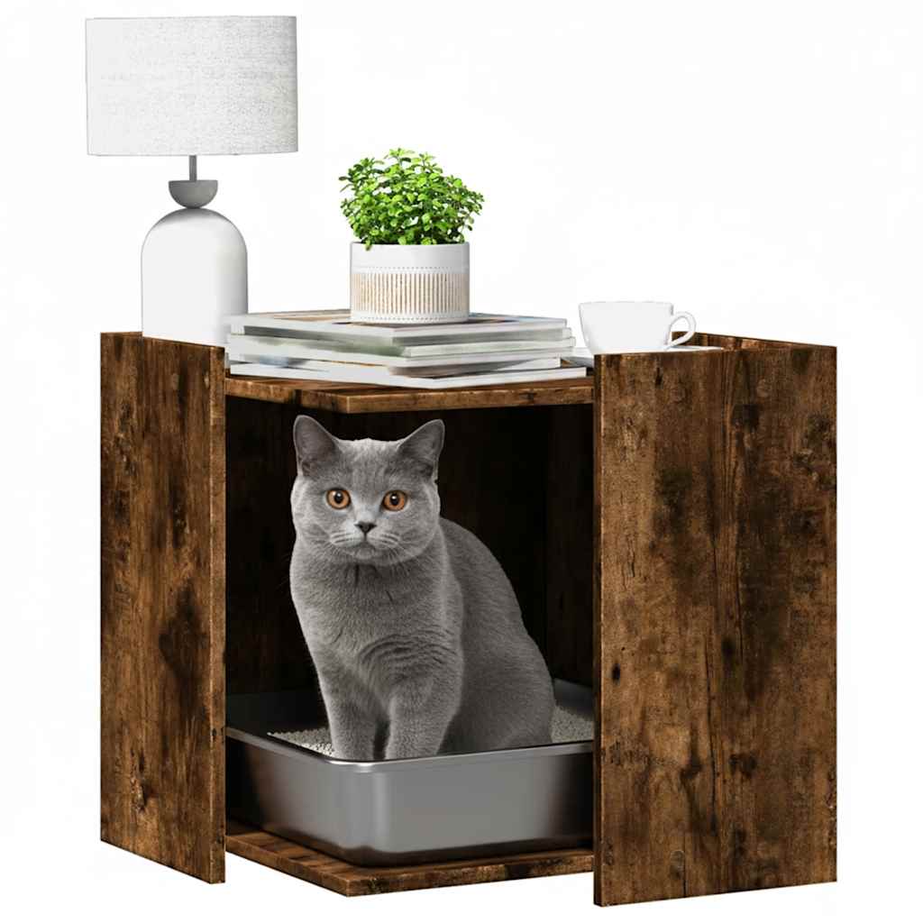 Vidaxxl Katzentoilette 53x53x51 cm verarbeitetes Holz, geräucherte Eiche