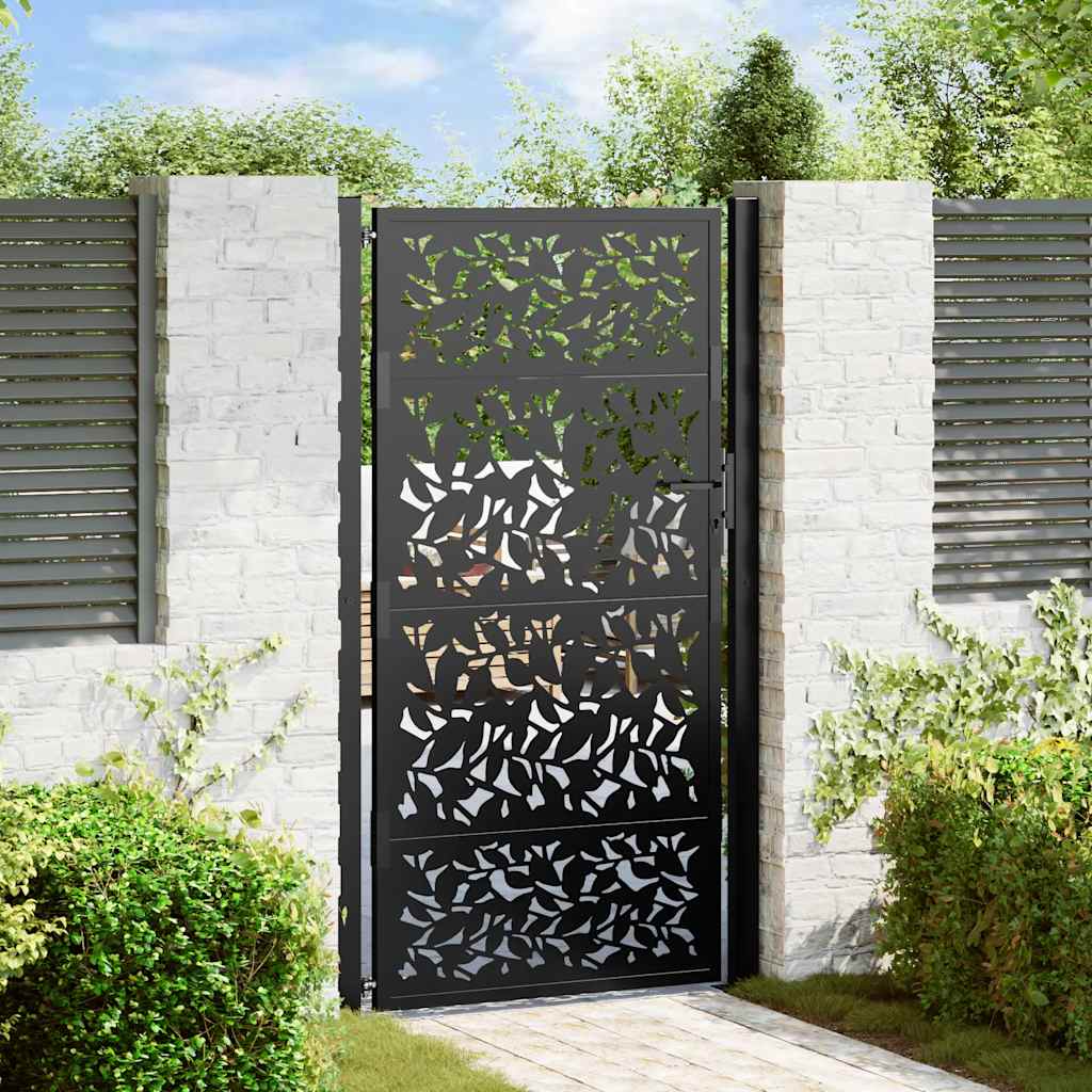 Vidaxl poort met bladontwerp 100x175 cm staal zwart