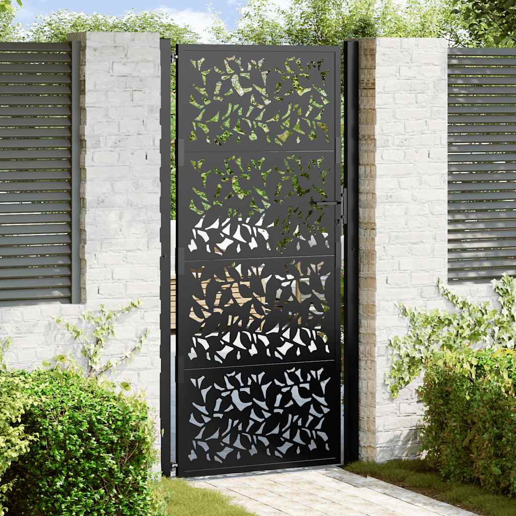 Vidaxl poort met bladontwerp 100x200 cm staal zwart
