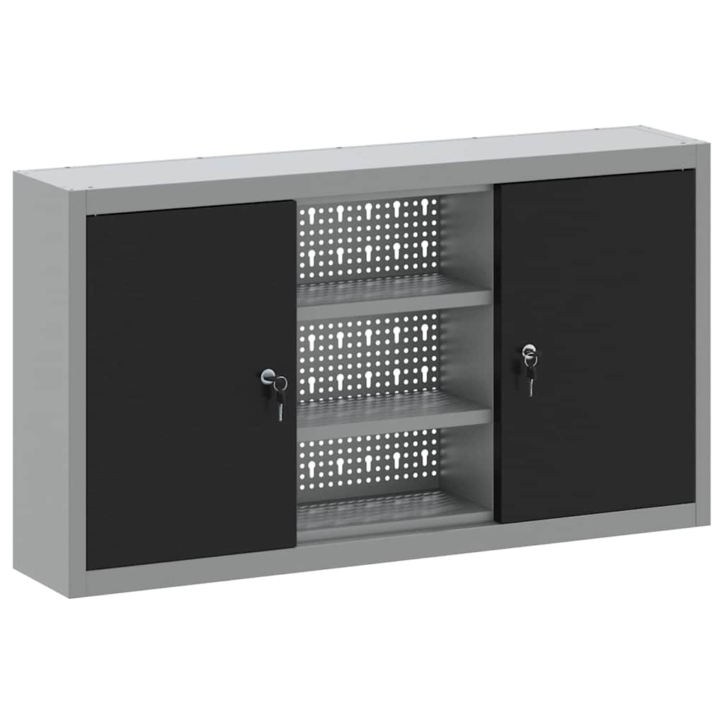 Vidaxl gereedschapskast met plank zwart en grijs 50 x 20 x 55 cm