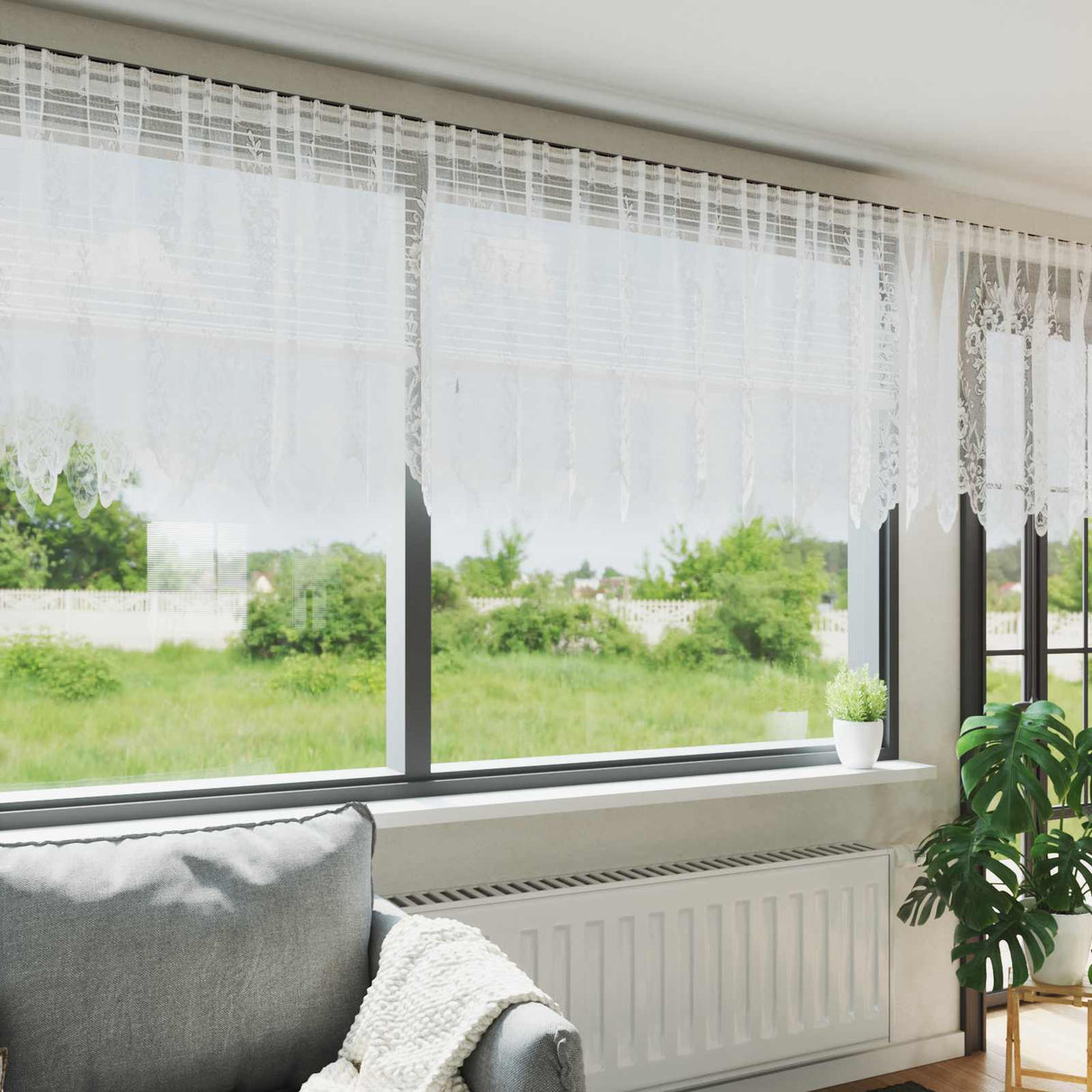 Vidaxl kantgordijn met gordijnen bloemen wit 120 x 500 cm polyester
