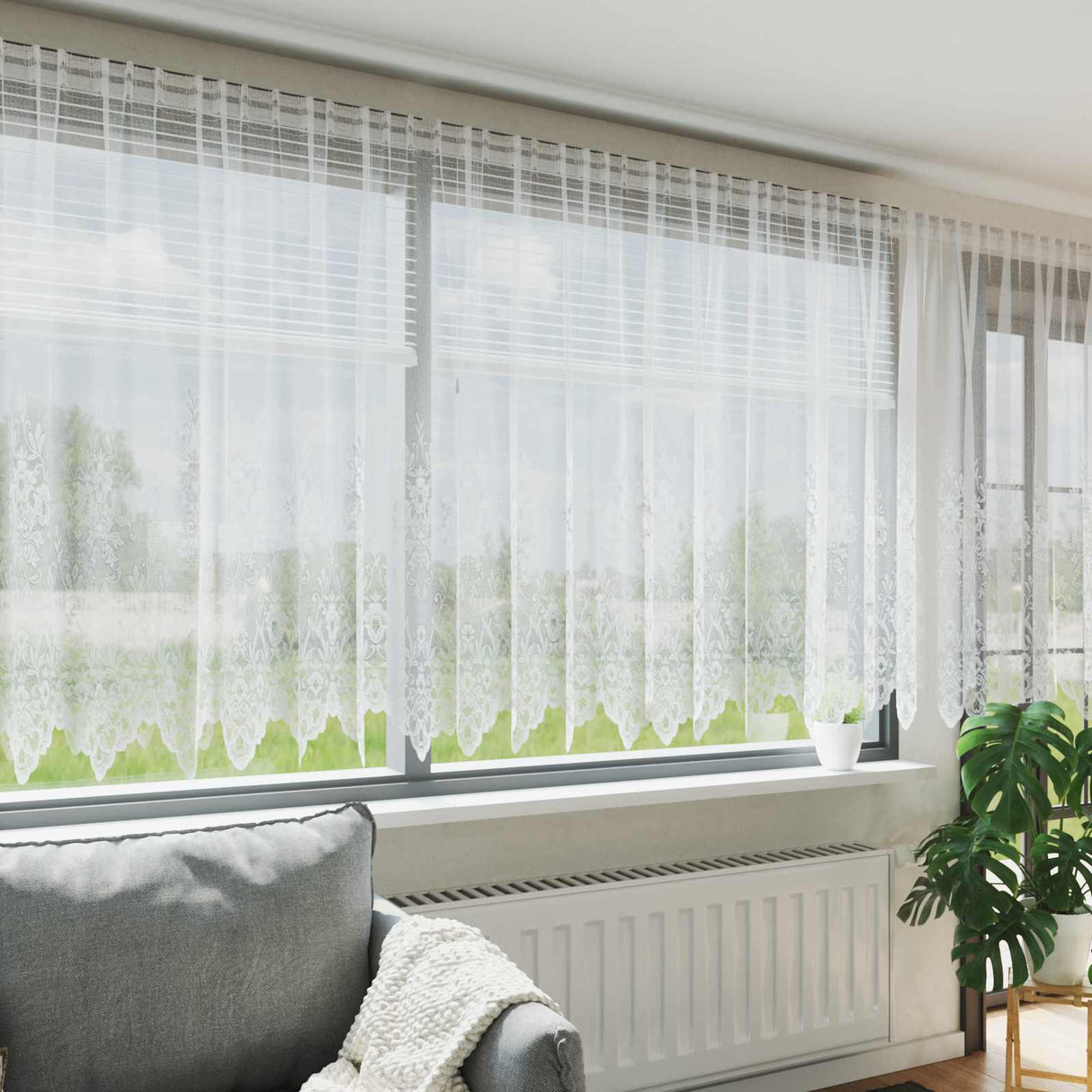 Vidaxl kantgordijn met gordijnen bloemen wit 240 x 500 cm polyester