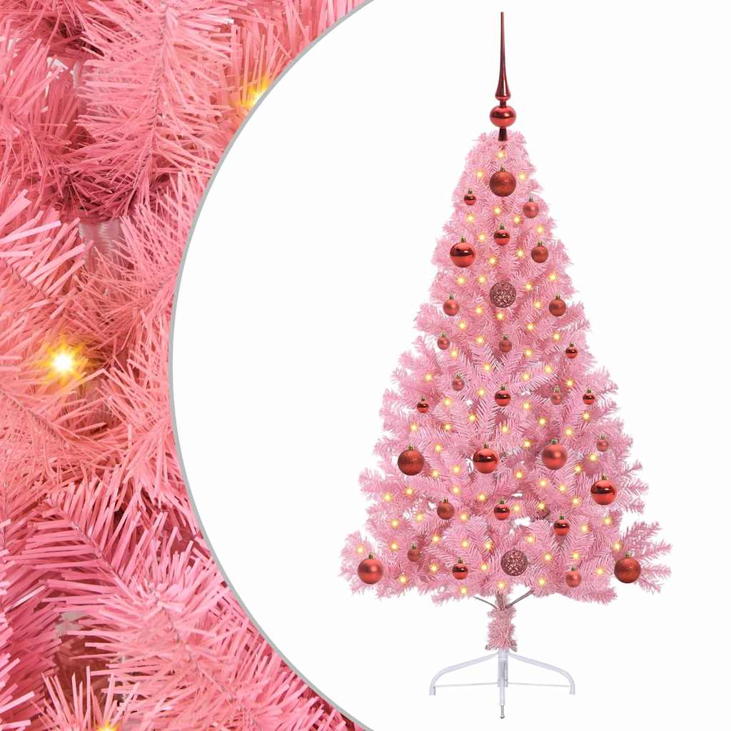 Vidaxl kunstmatig voorverlicht kerstboom met 150 led roze 120 cm pvc