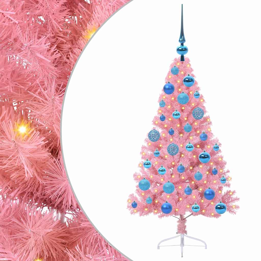 Vidaxl kunstmatig voorverlicht kerstboom met 150 led roze 120 cm pvc