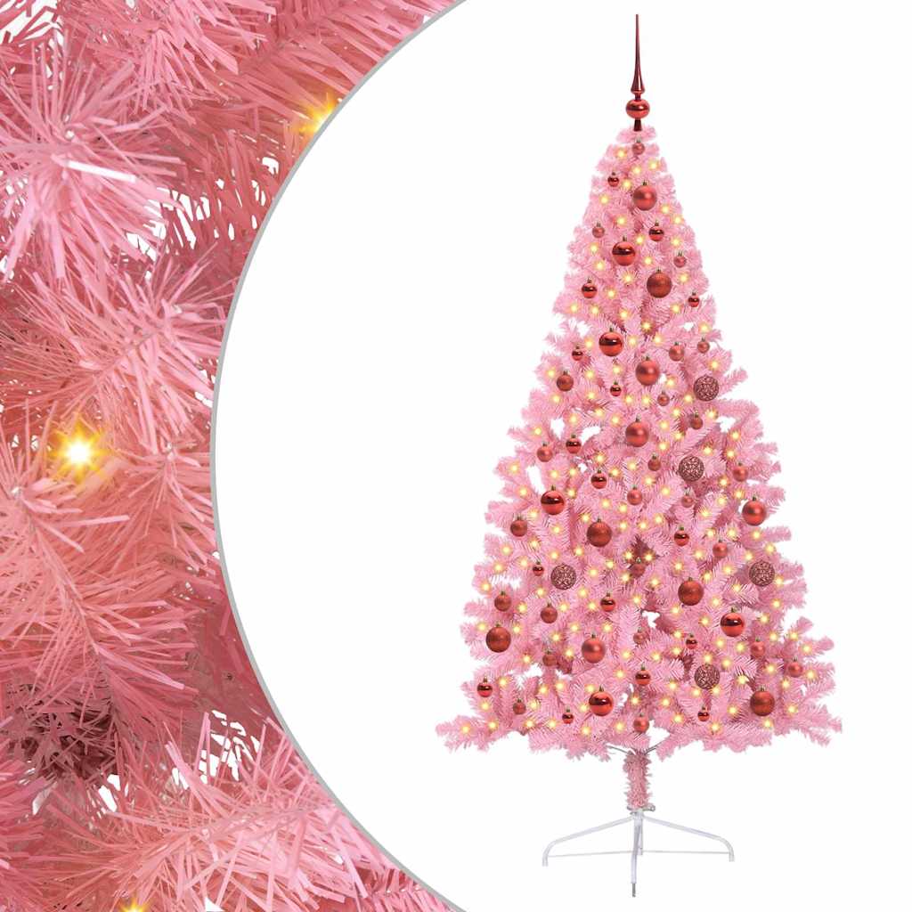Vidaxl kunstmatig voorverlicht kerstboom met 300 led roze 180 cm pvc