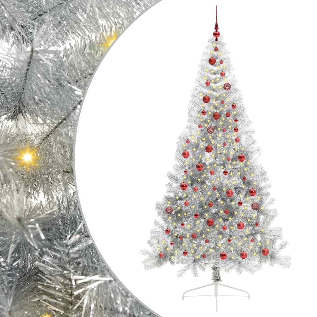 Vidaxl kunstmatig voorverlicht kerstboom met 300 led zilver 210 cm pet