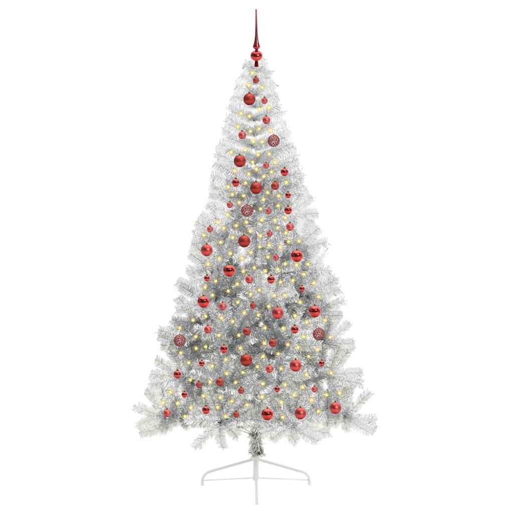Vidaxl kunstmatig voorverlicht kerstboom met 300 led zilver 210 cm pet