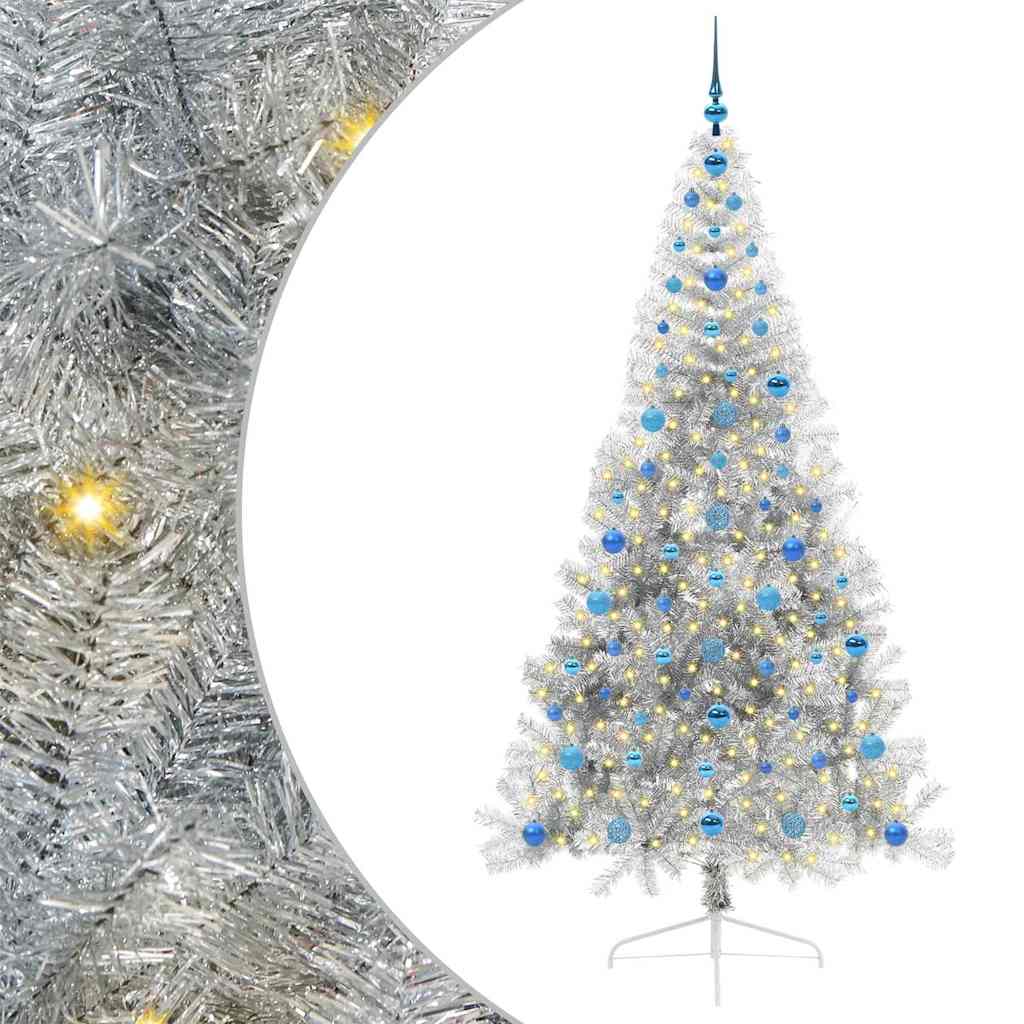 Vidaxl kunstmatig voorverlicht kerstboom met 300 led zilver 210 cm pet