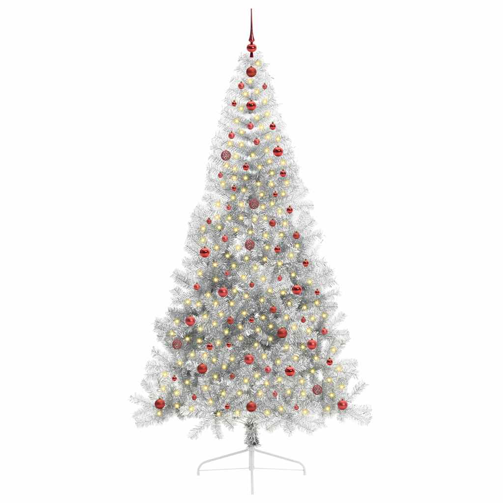 Vidaxl kunstmatig voorverlicht kerstboom met 300 led zilver 240 cm pet