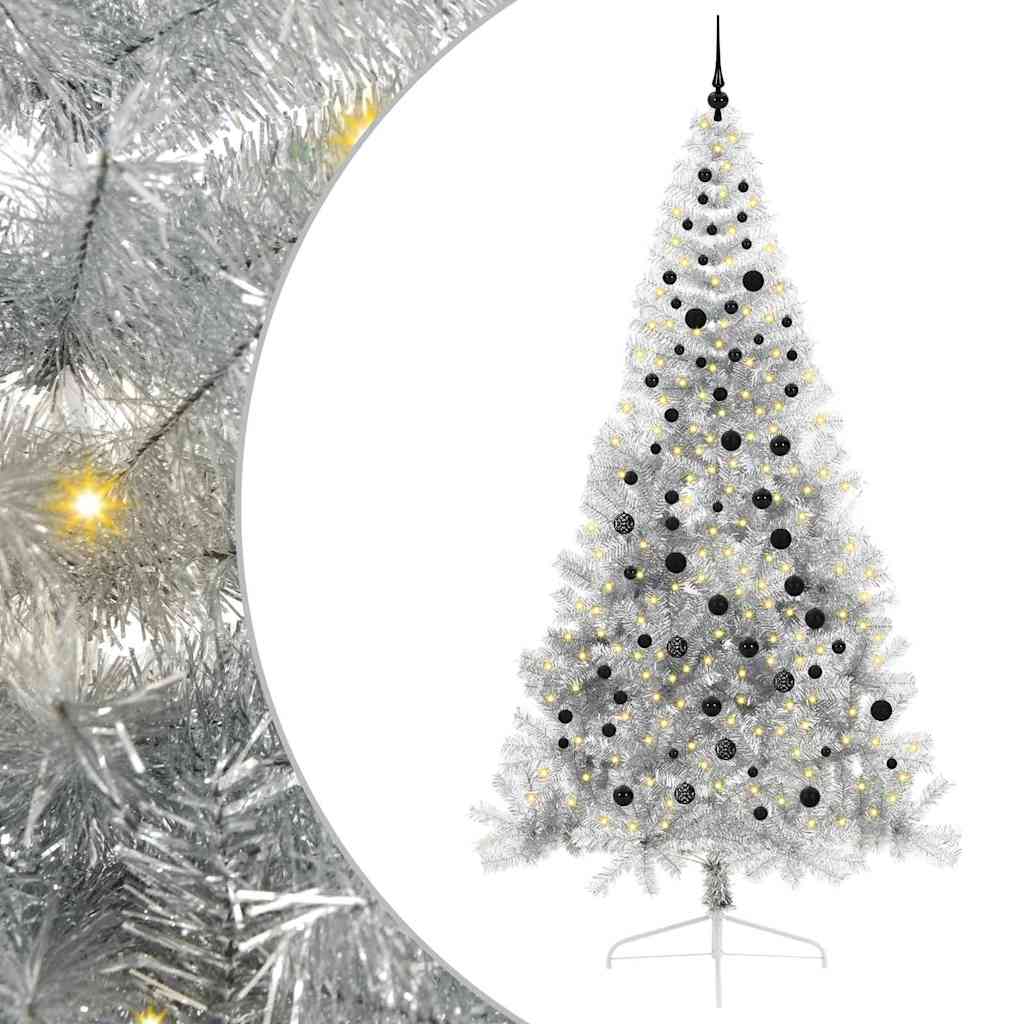 Vidaxl kunstmatig voorverlicht kerstboom met 300 led zilver 240 cm pet