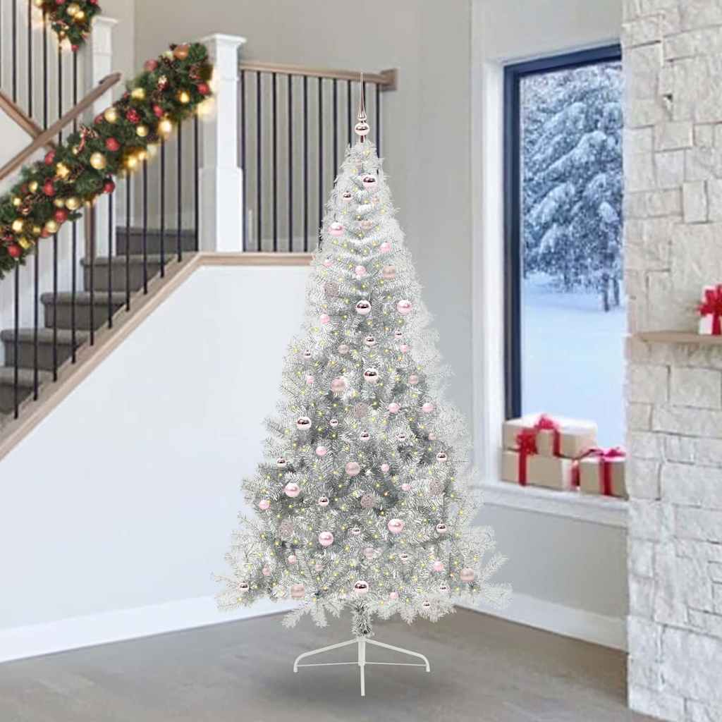 Vidaxl kunstmatig voorverlicht kerstboom met 300 led zilver 240 cm pet