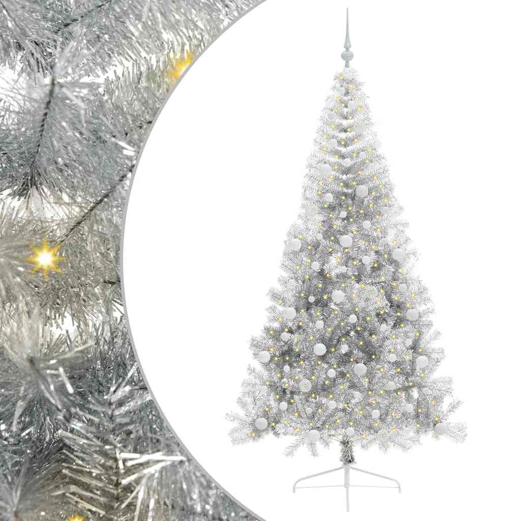 Vidaxl kunstmatig voorverlicht kerstboom met 300 led zilver 240 cm pet