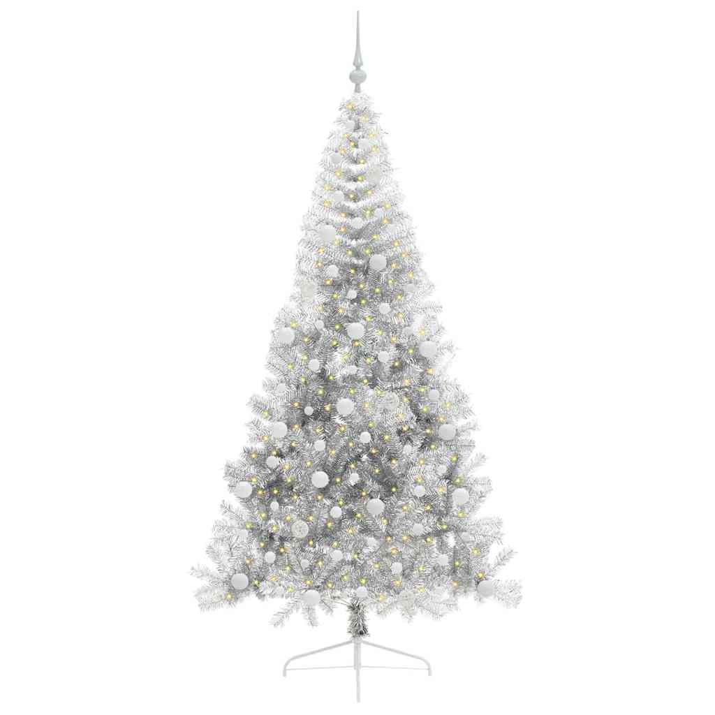 Vidaxl kunstmatig voorverlicht kerstboom met 300 led zilver 240 cm pet