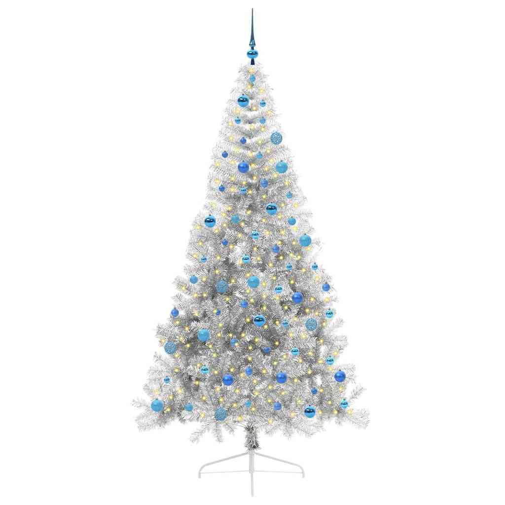 Vidaxl kunstmatig voorverlicht kerstboom met 300 led zilver 240 cm pet