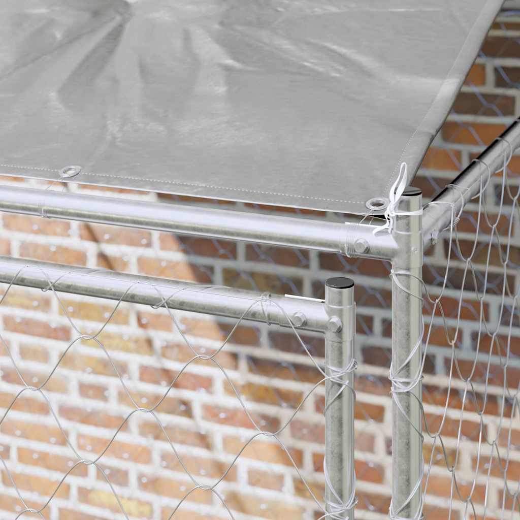 Vidaxl hondenkooi met dak zilver 200 x 200 x 258 cm staal en pe