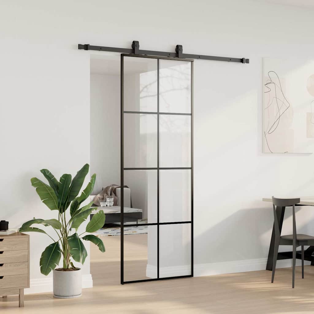 Vidaxl schuifdeur met beslagset 76x205 cm esg glas zwart