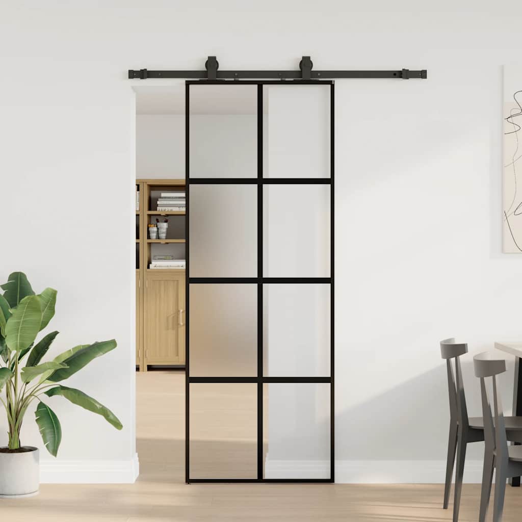 Vidaxl schuifdeur met beslagset 76x205 cm gehard glas zwart