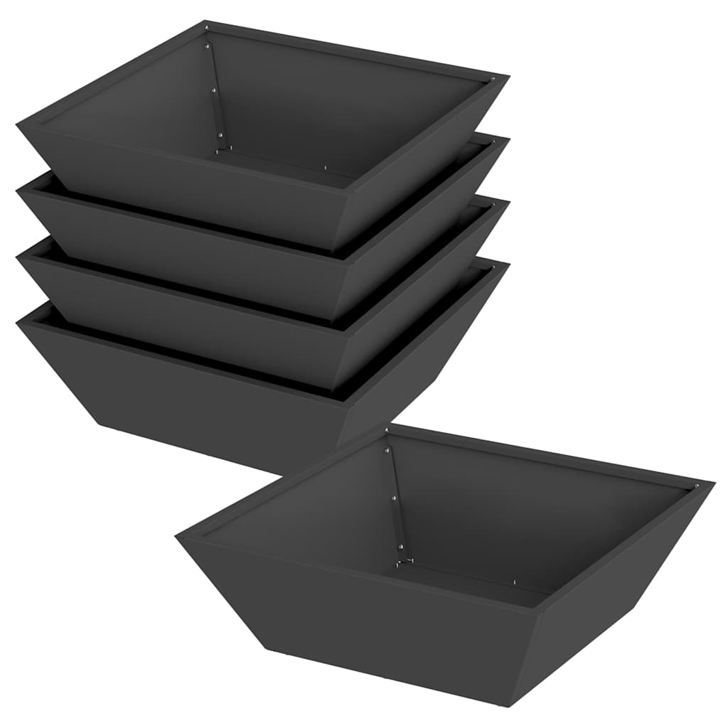 Vidaxl tuin bloempot 5 pcs zwart 50 x 50 x 15 cm koudgewalst staal