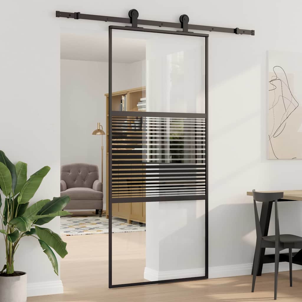 Vidaxl glazen deur gestreept zwart 90 x 2 x 205 cm aluminium