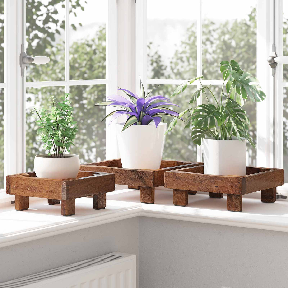 Vidaxl plantenstandaard 3 pcs bruin mahoniehout