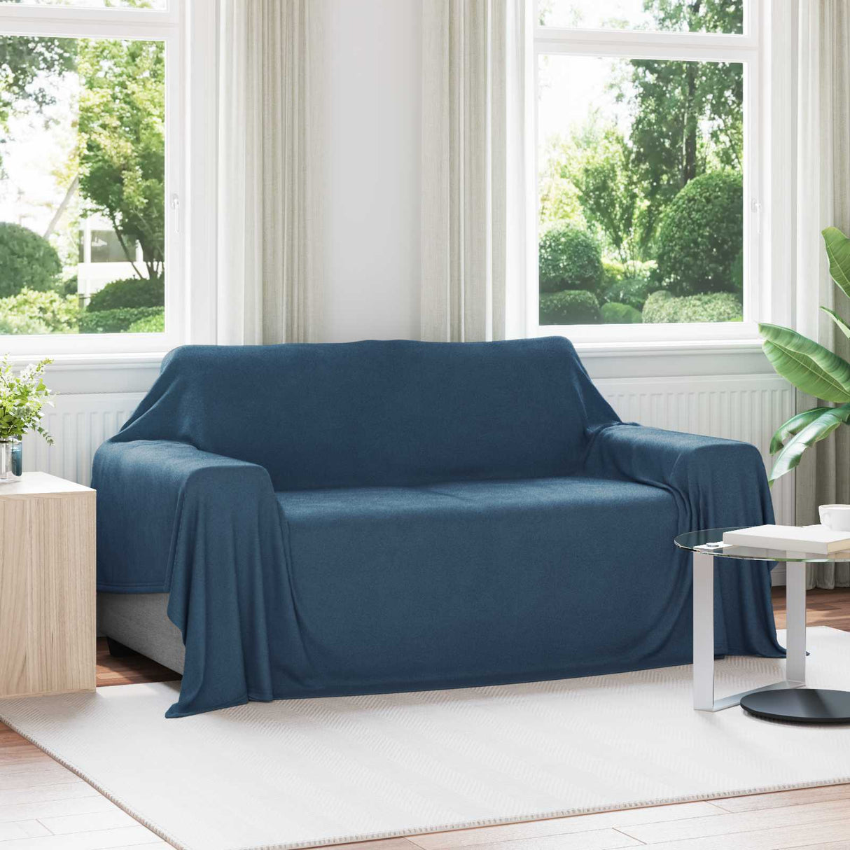 Vidaxl gooi deken marineblauw 280 x 210 cm fleece