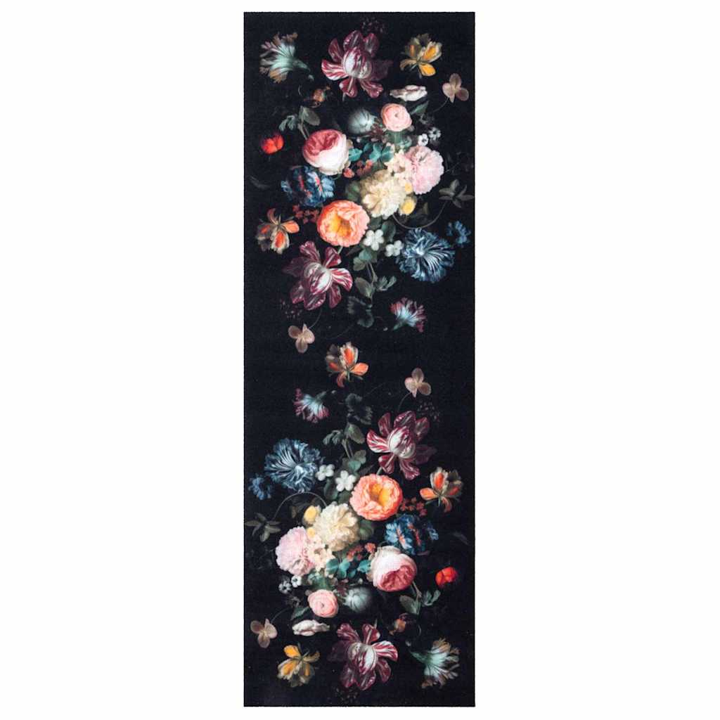 Vidaxl keuken vloerkleed zwart 180 x 60 cm fluweel
