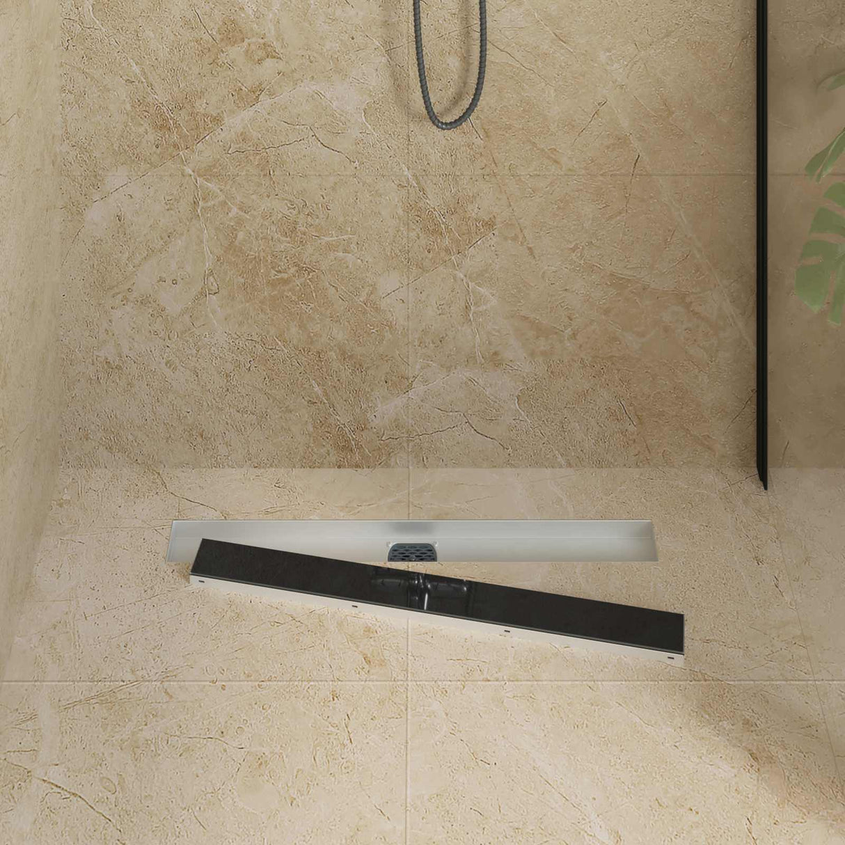 Vidaxl doucheafvoer glasdeksel met 360° sifon zwart 70 cm