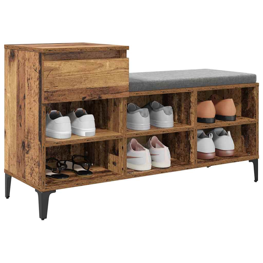 Vidaxl schoenenkast met lade oud hout 102 x 36 x 60 cm bewerkt hout