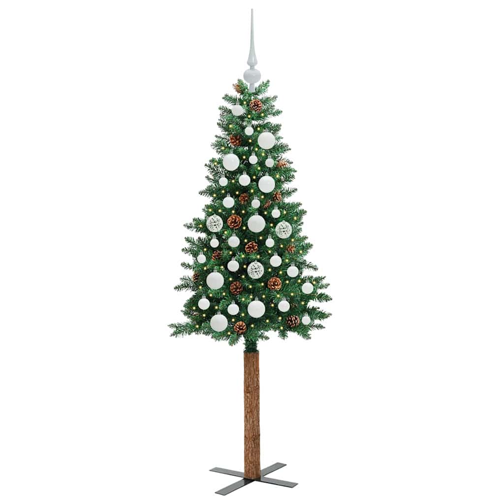 Vidaxl slanke kerstboom groen 150 cm pvc en massief dennenhout