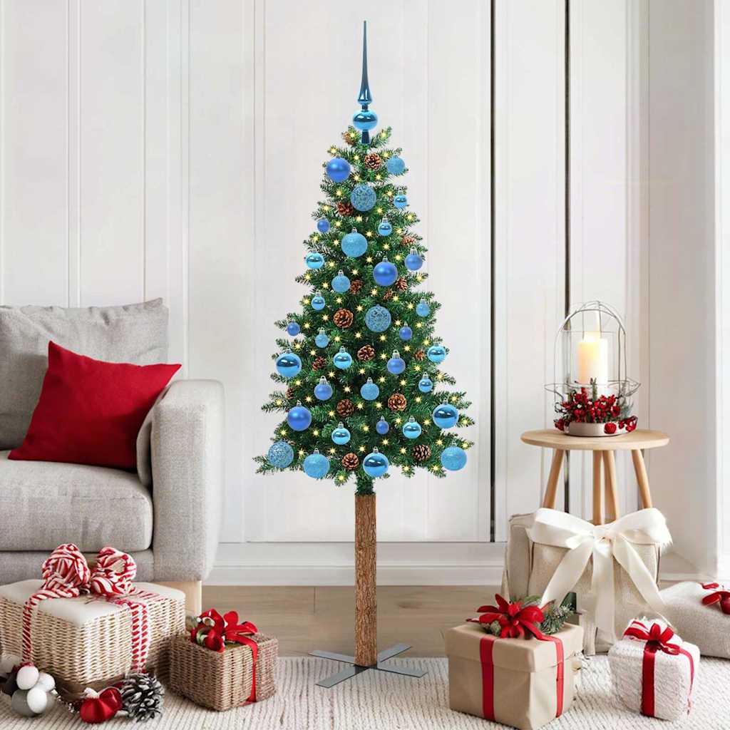 Vidaxl slanke kerstboom groen 150 cm pvc en massief dennenhout
