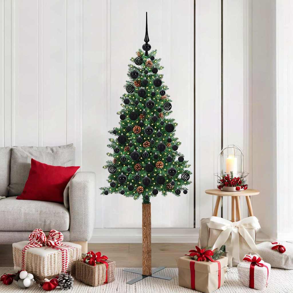 Vidaxl slanke kerstboom groen 180 cm pvc en massief dennenhout