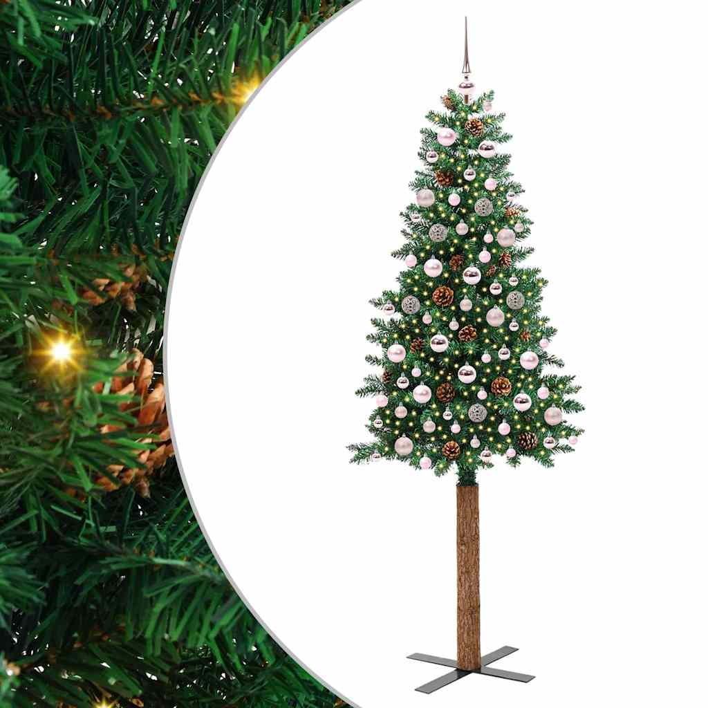 Vidaxl slanke kerstboom groen 210 cm pvc en massief dennenhout