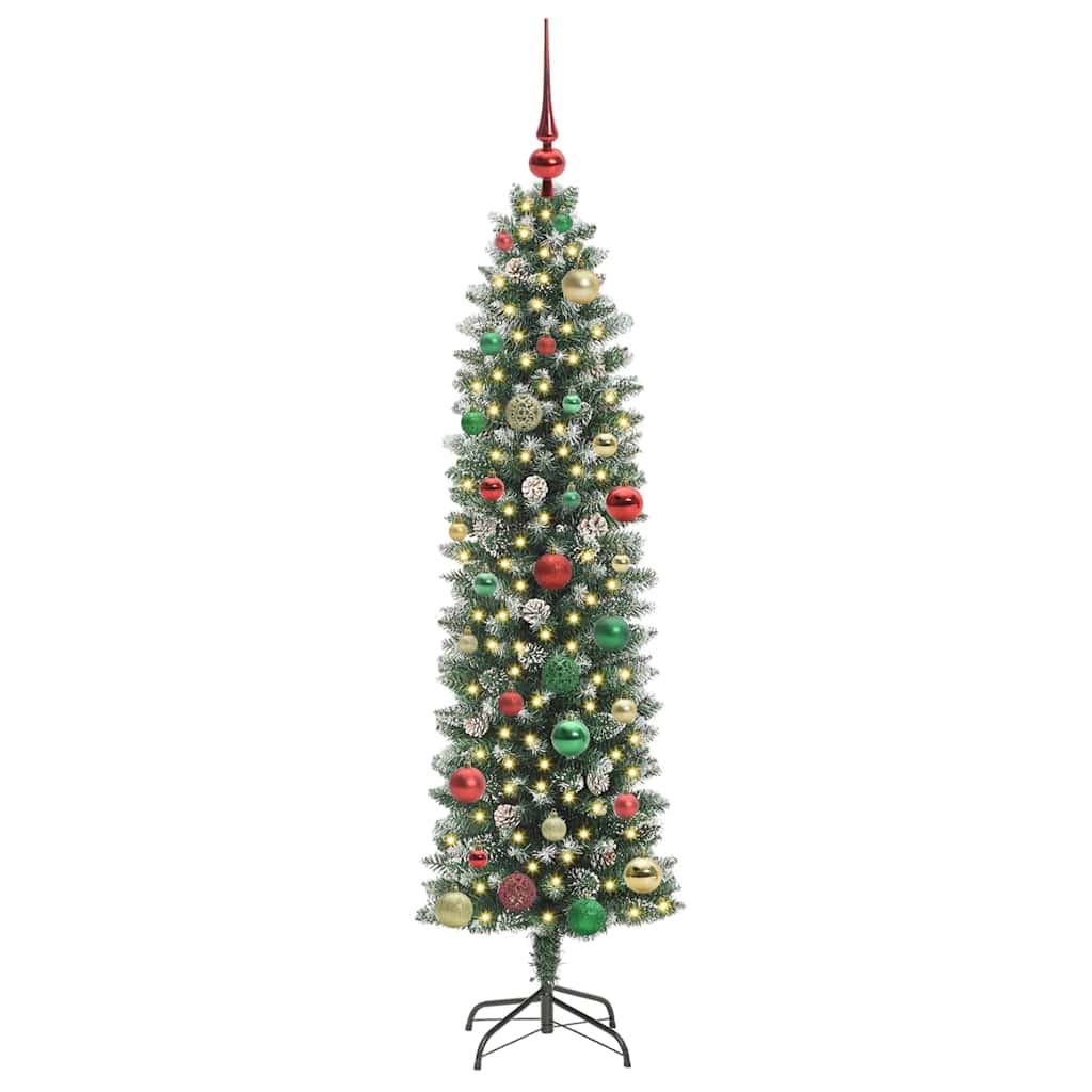 Vidaxl kunstmatige slanke kerstboom met 150 led groen en wit 150 cm