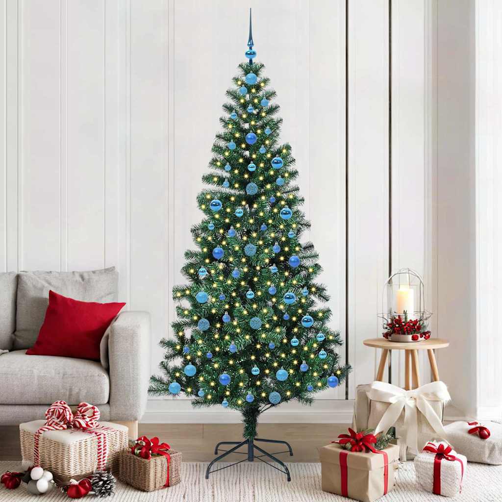 Vidaxl kunstmatig voorverlicht kerstboom groen 210 cm pvc en metaal