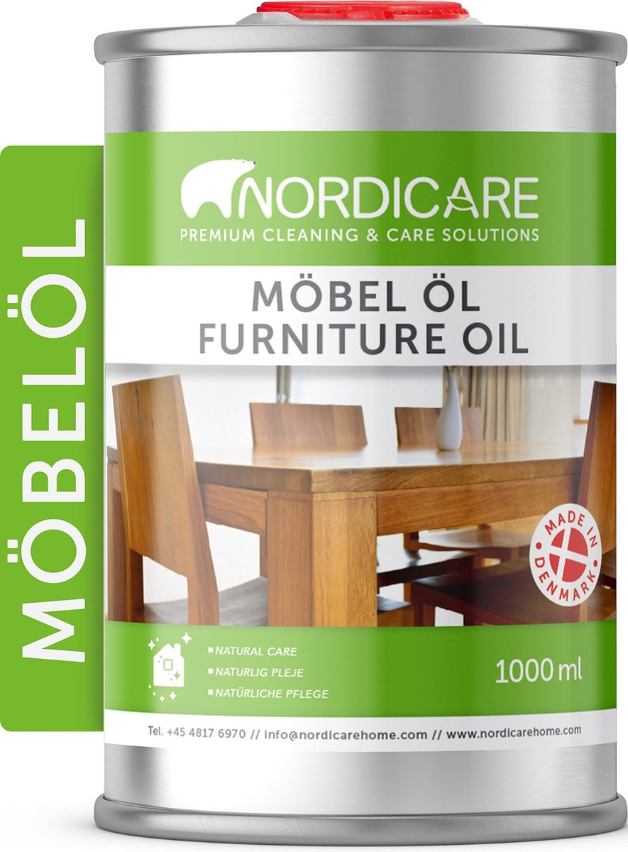 Nordicare Möbelöl (1l) Holzöl zur Pflege, farblos für Eiche, Buche, Walnuss, Lärche – Holzbeize auf Leinölbasis – Leinölfirnis