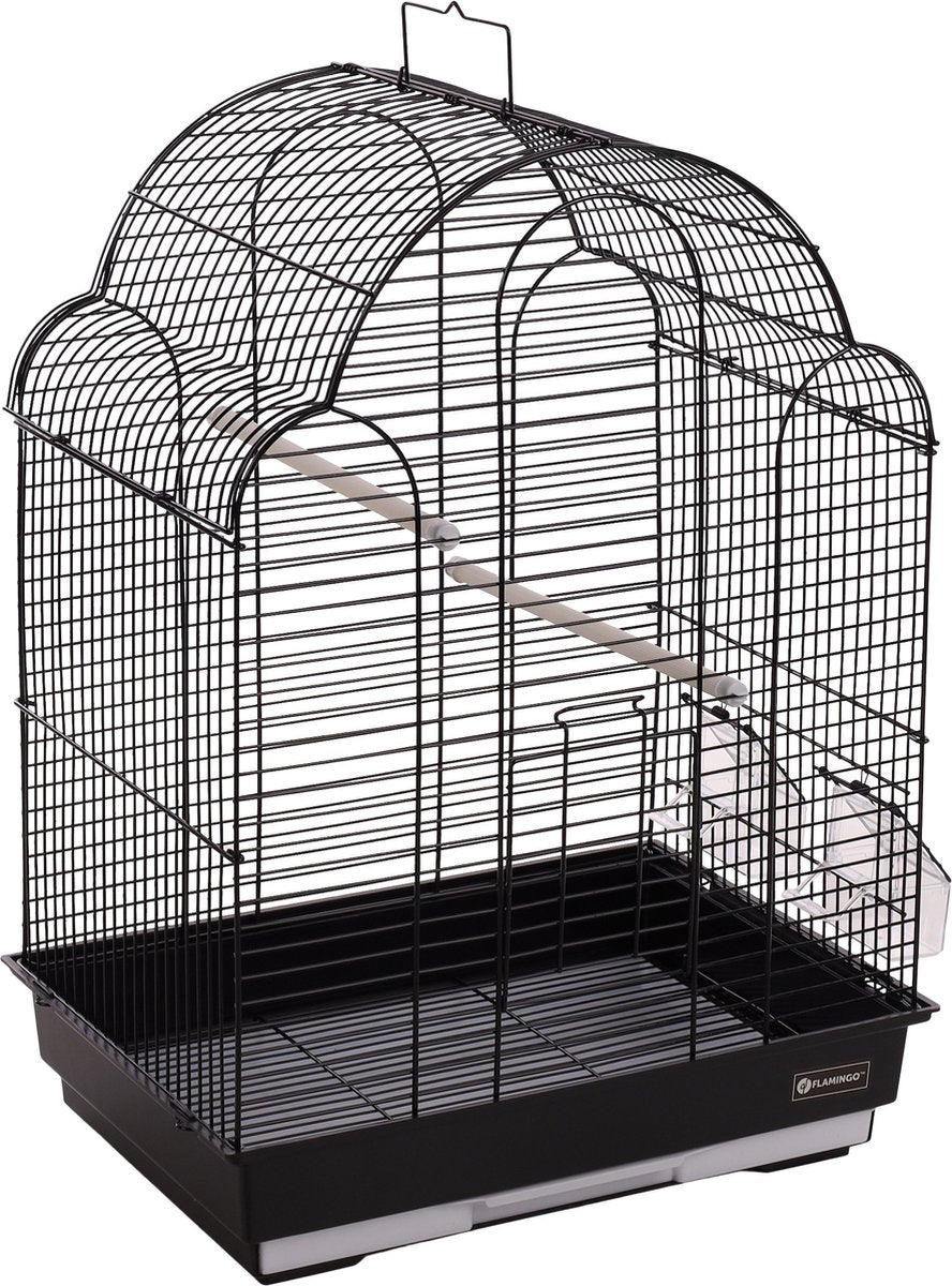 Flamingo-Vogelkäfig – Sittichkäfig Bali schwarz 42 x 30 x 57,5 cm – stilvoller Metallkäfig mit Zubehör für Sittiche