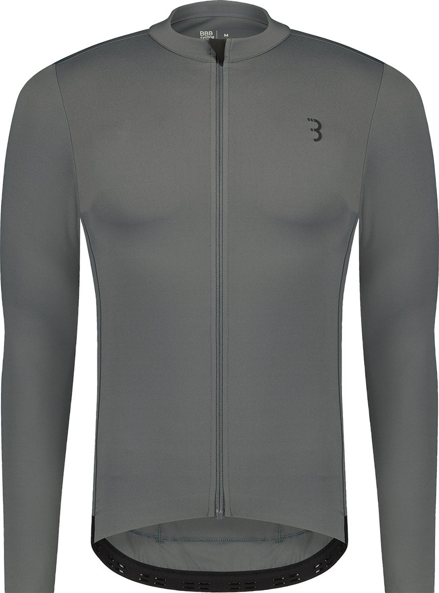 Bbb cycling essence ls - fietsshirt heren lange mouwen - 10-15 °c - ademend mtb en wielrenshirt met 3 achterzakken - donker grijs