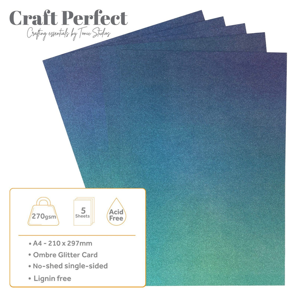 Craft perfect by tonic studios craft perfect • glitter card a4 250g ombre under the sea 5pcs